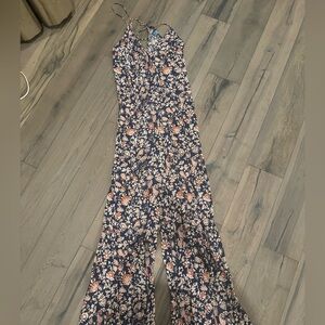 Zara navy floral jumpsuit